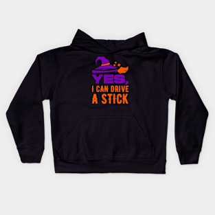 Yes I Can Drive A Stick Halloween Witch Kids Hoodie